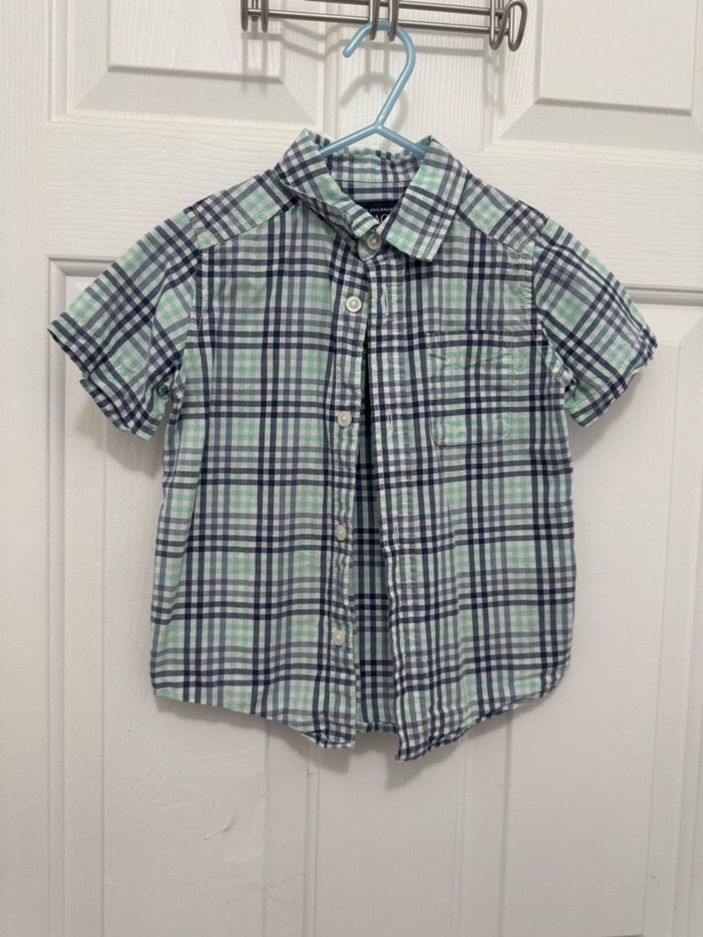The Children's Place Navy & Mint Plaid Short-Sleeve Button-Down